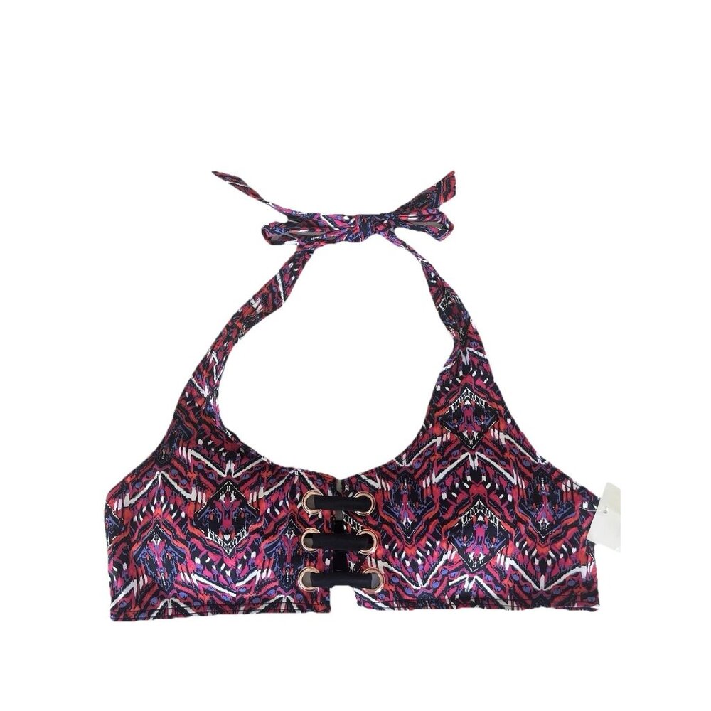 Tart Collection NWOT M Red Print Lace Up Halter Bikini Top